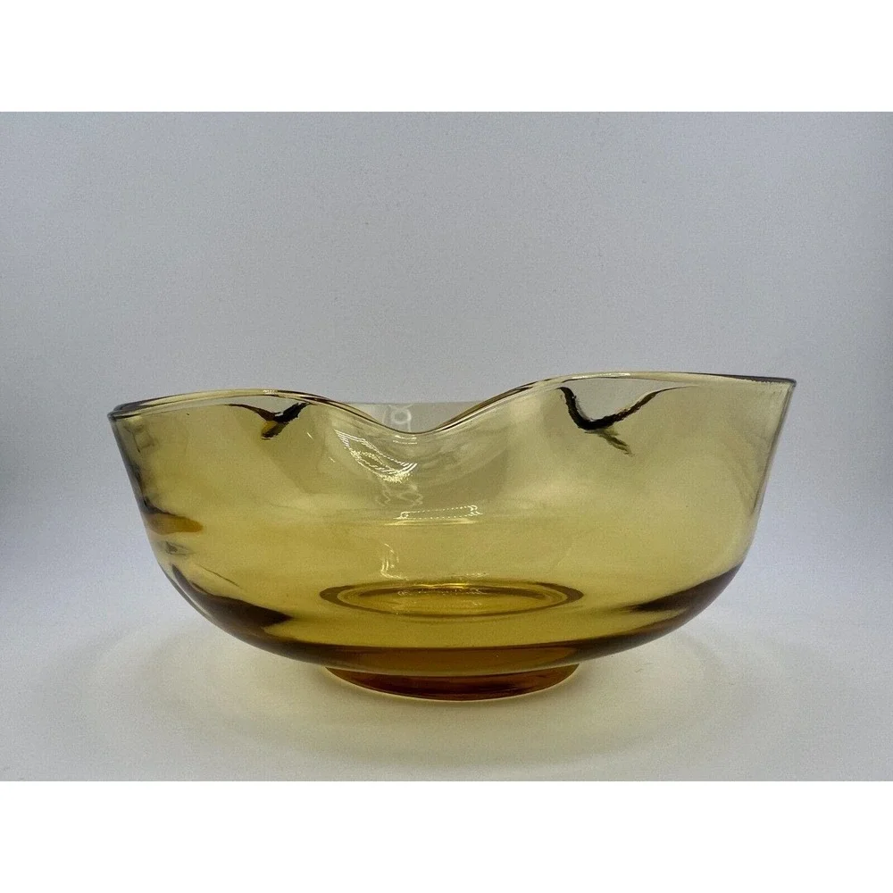 Vintage Anchor Hocking Amber Glass Pinch Shape Chip‎ and Dip Bowls - Set of 2